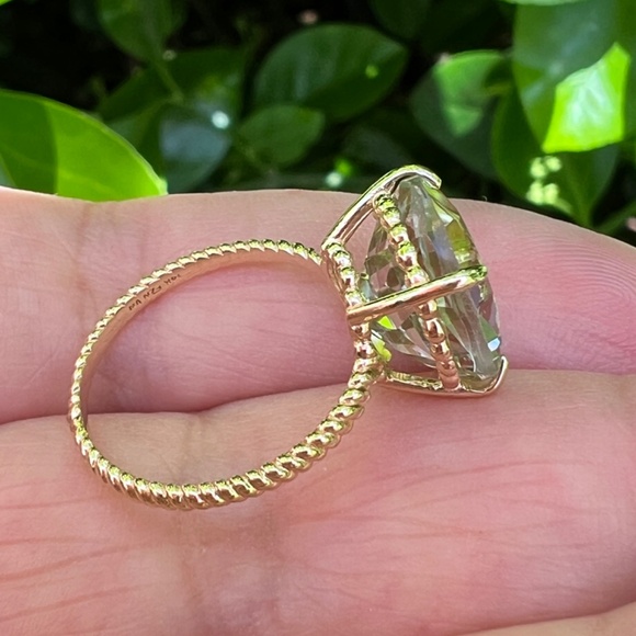 14K GOLD LARGE ROUND PRASIOLITE GREEN AMETHYST RING TWISTED BAND ENGAGEMENT - Picture 4 of 16